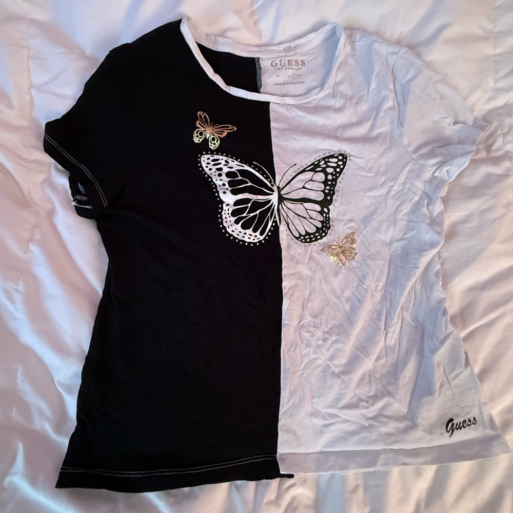 GUESS Two-Tone Black & White Butterfly Graphic Tee